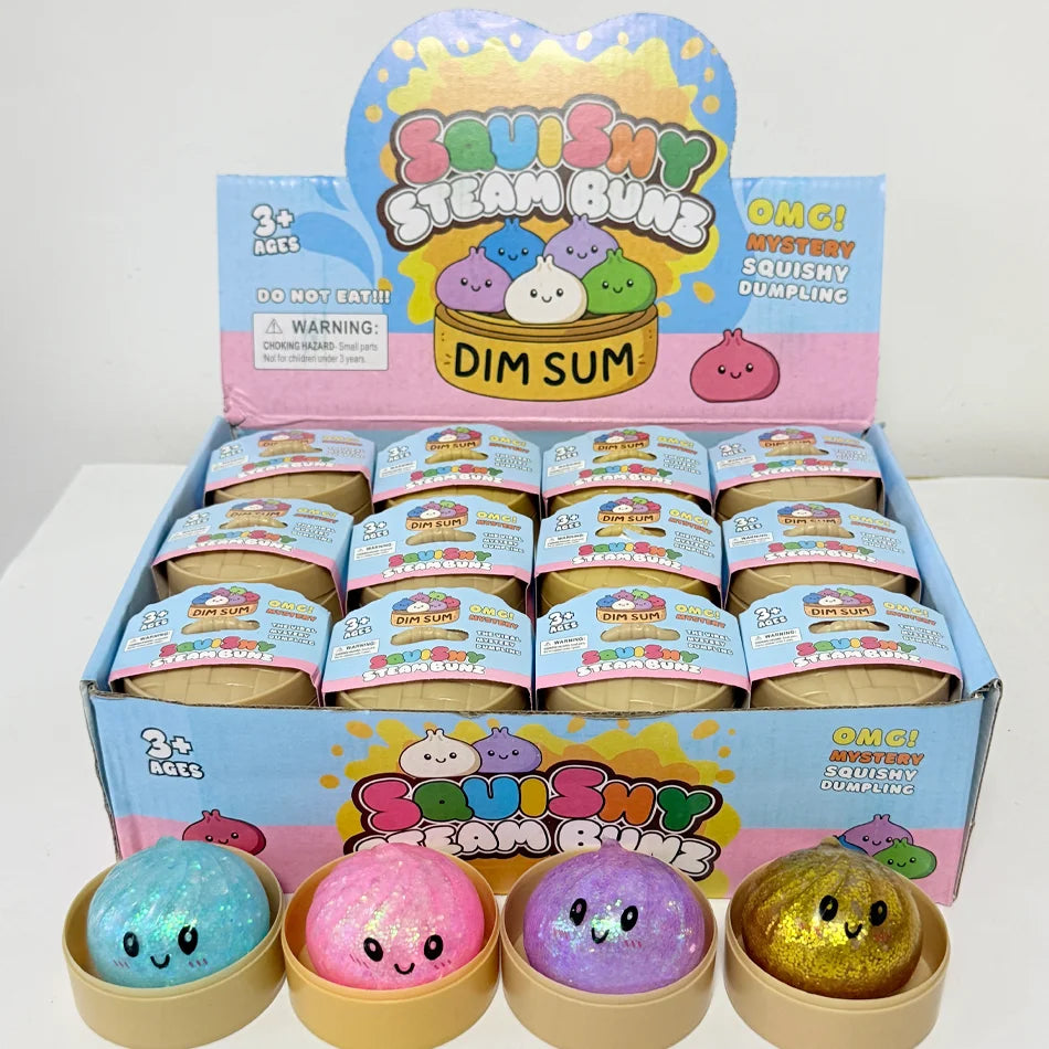 New 1-24pcs Glitter Dumpling Glitter Dumpling Squishy with Box Dumplings Sensory Squeeze Toy for Stress Relief