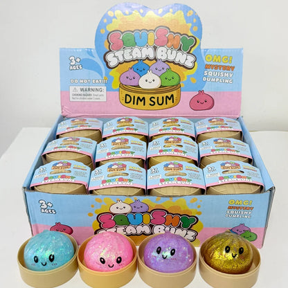New 1-24pcs Glitter Dumpling Glitter Dumpling Squishy with Box Dumplings Sensory Squeeze Toy for Stress Relief