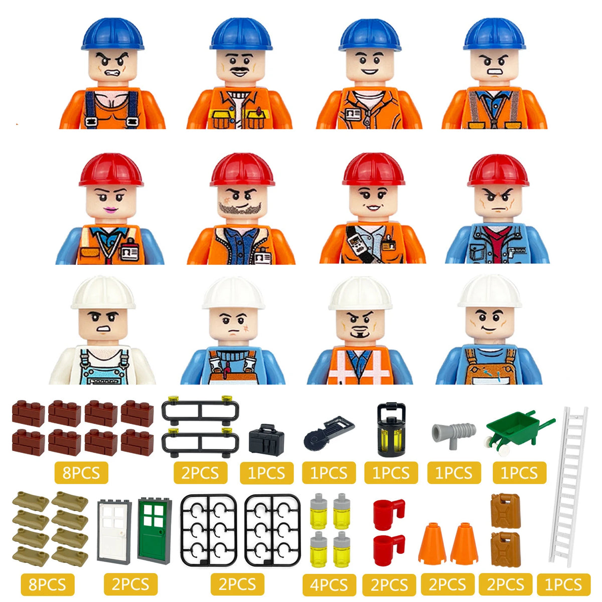 City character building block figure set, little block people, block accessories, engineer, doctor, firefighter, kids' toy