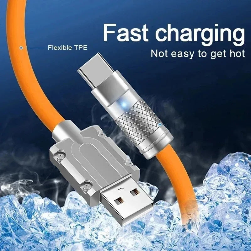 10PCS 120W Super Fast Charge Type-C Liquid Silicone Cable Quick Charge USB Lines For Xiaomi Huawei Samsung USB Phone Data Wire