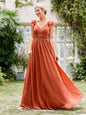 Mgiacy V-neck cap sleeve ruffle lace Extra long evening gown Ball dress Party dress Bridesmaid dress