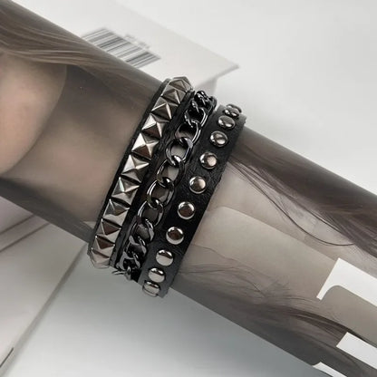 Punk Dark PU Bracelet For Women Men Hip Hop Rock Chain Multi Layered Bracelet Trend Retro Gothic Jewelry Dancer Accessories