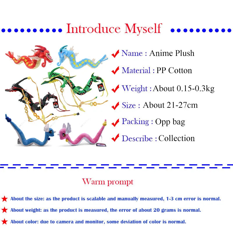 Hot Sale Pokemon Plush Toy Mega Rayquaza Gyarados Dragonair Mimikyu Lucario Horsea Charizard Soft Stuffed Peluche Kids Xmas Gift