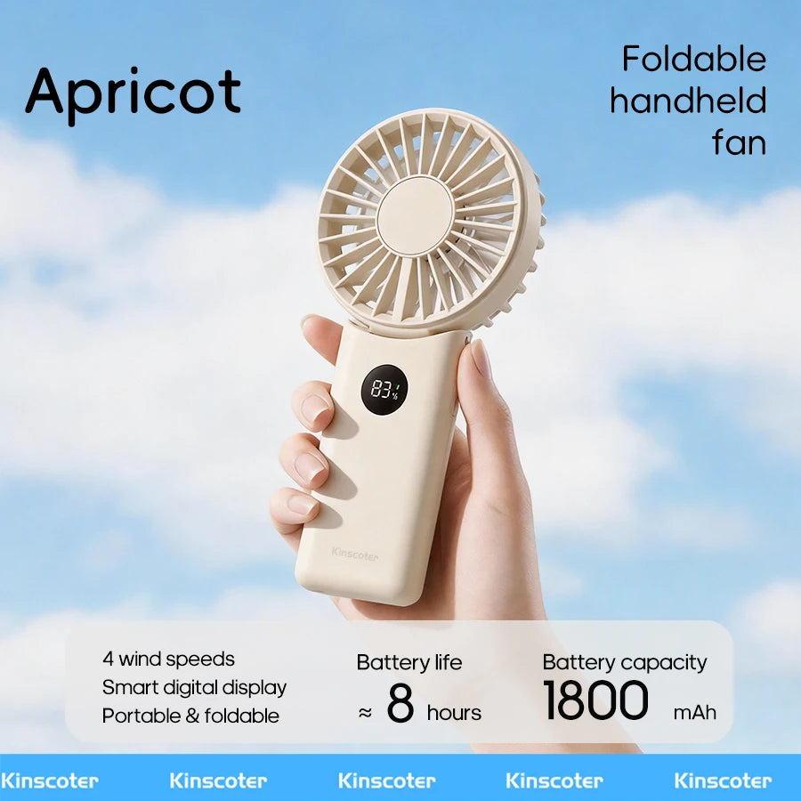 Portable Folding Handheld Fan 1800mAh Desktop Rechargeable Fan 4-speed Wind Angle Adjustable with LED Display for Outdoor Travel