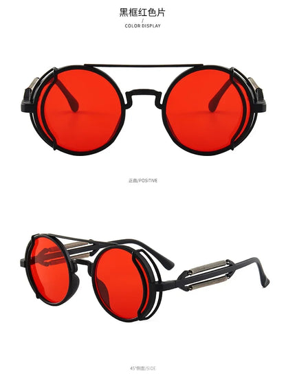 Klasyczne gotyckie okulary przeciwsłoneczne Steampunk Luksusowa marka Projektant Wysokiej jakości męskie i damskie retro okrągłe okulary przeciwsłoneczne z oprawką z PC