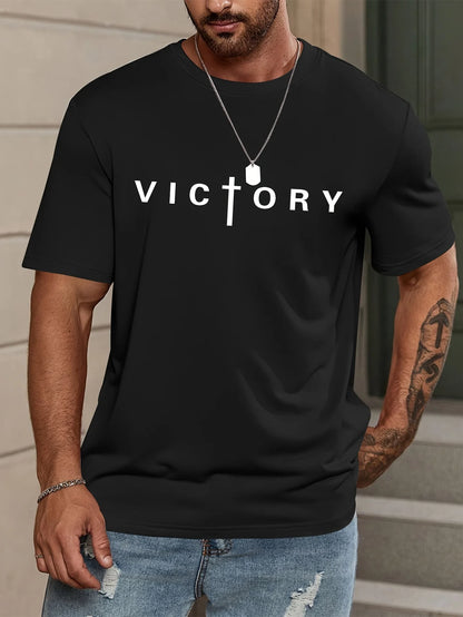 Men's summer fashion victory print sports casual short sleeved T-shirt outdoor casual sports versatile top