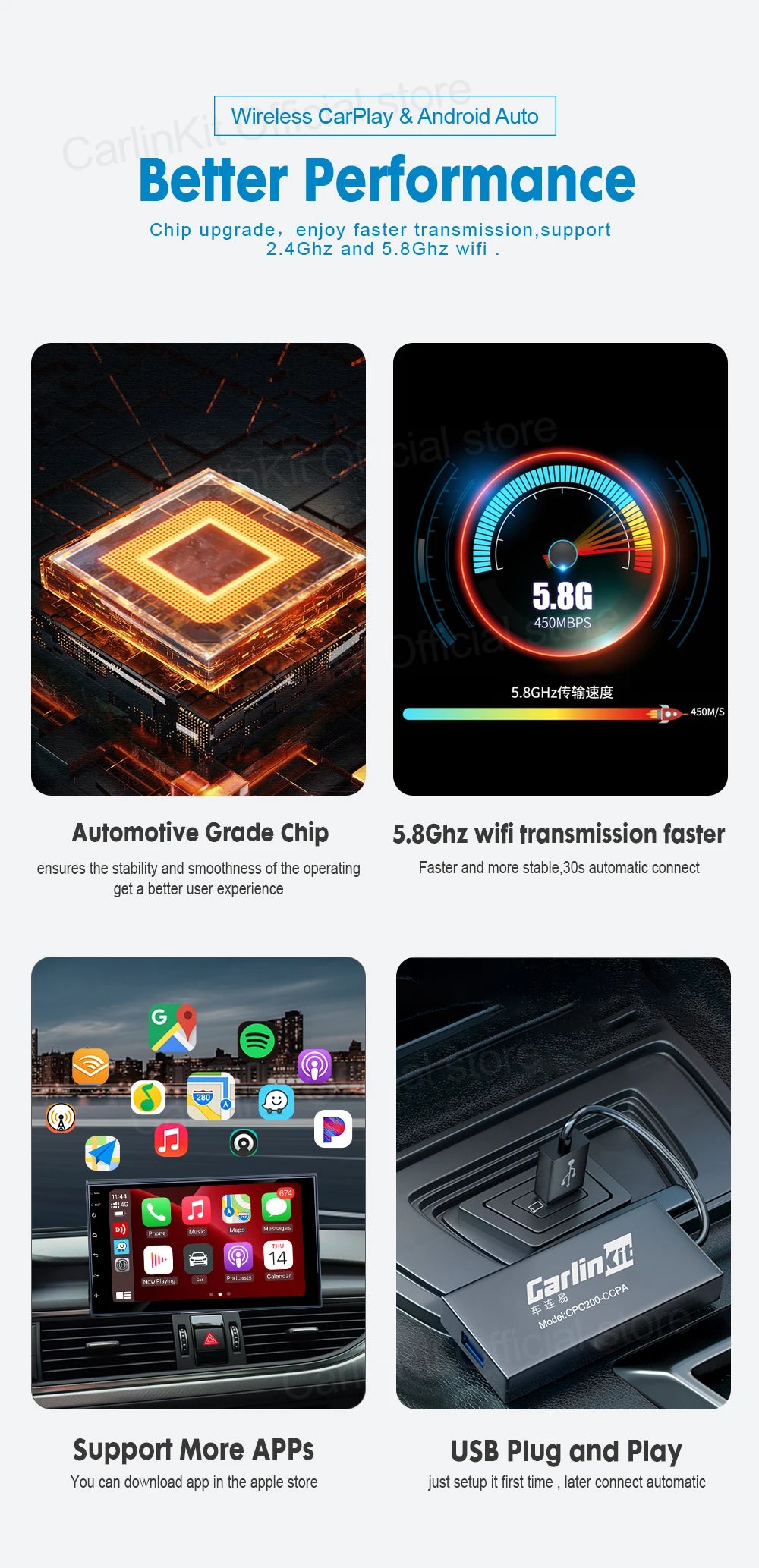 CarlinKit USB Wired/Wireless CarPlay Adapter Wireless Android Auto AI Box Mirrorlink Bluetooth Auto Connect For Android Car Radio For Youtube Netflix Google Map Android Aftermarket Car Screen