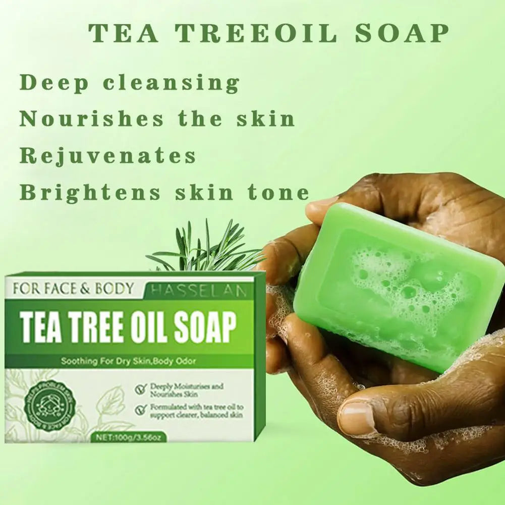 Green Tea Tree Soap, Soap Bar with Tea Tree Oil, Natural Soaps for Body Skin Cleaning,Gentle Exfoliating Bar Soap