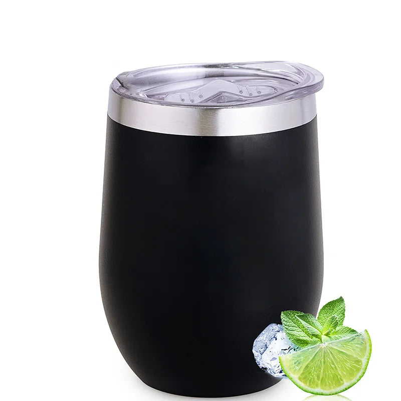 Stainless Steel Wine Tumblers, 12Oz Insulated Wine Tumbler, Stainless Steel Stemless Wine Cups with Lids for Coffee, Wine