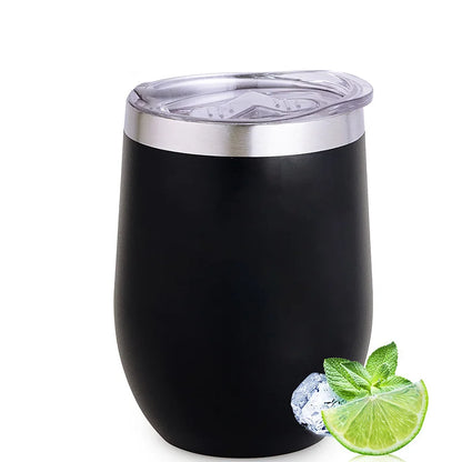 Stainless Steel Wine Tumblers, 12Oz Insulated Wine Tumbler, Stainless Steel Stemless Wine Cups with Lids for Coffee, Wine