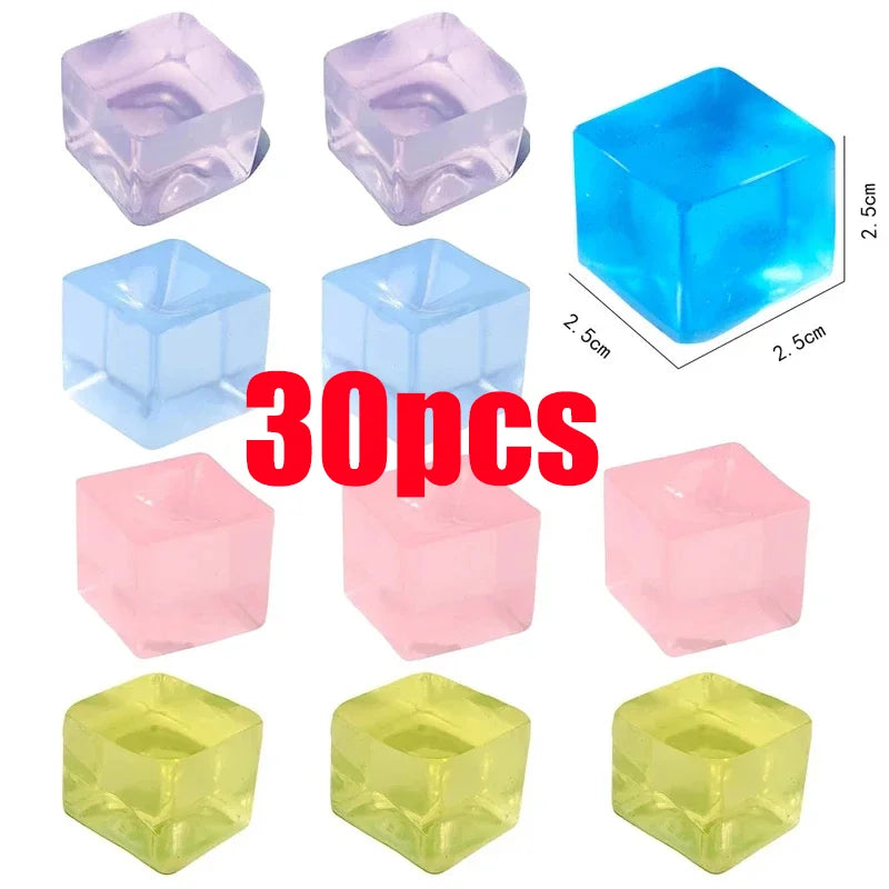 30-50pcs Squishy Ice Cube Fidget Stress Relief Squeeze Toy Adult Kids Birthday Party Favors Classroom Prizes Antiestrés Juguetes
