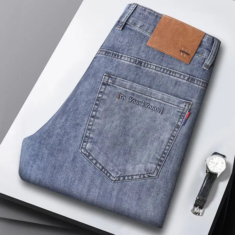 Men's Denim Jeans Thin Summer Straight Business Soft Fashion New High Quality Denim Pants Casual Elastic Work Trousers Versatile