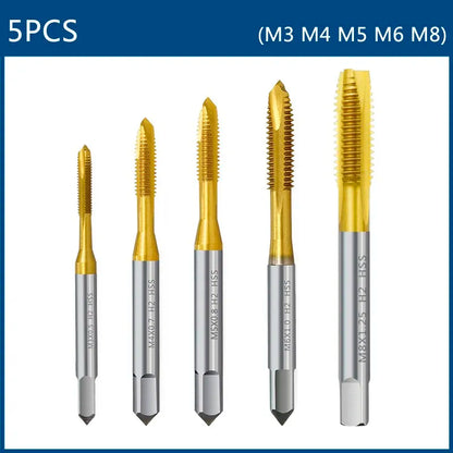 HSS Titanium Coating Screw Tap Drill Bit M2 M2.5 M3 M3.5 M4 M5 M6 M8 M10 M12 Metric Straight Flute Thread Tap Hand Tools
