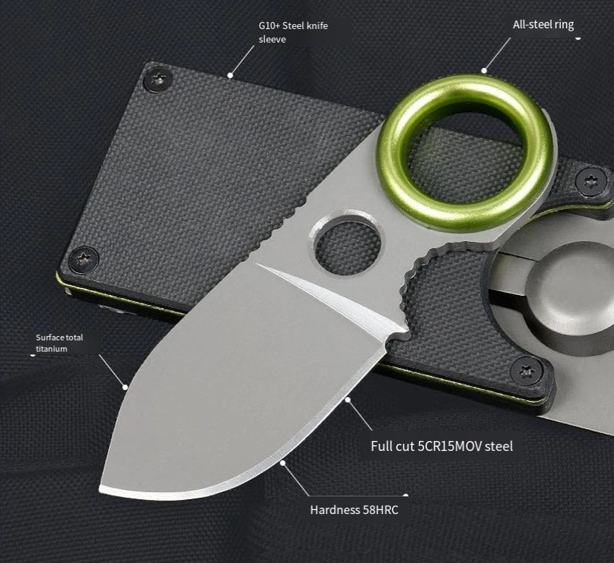 Outdoor Mini Pocket Knife Multifunctional Straight Knife Suction Card Mounted Keychain Pocket Knife Carrying Knife All Steel