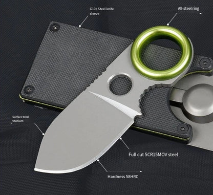 Outdoor Mini Pocket Knife Multifunctional Straight Knife Suction Card Mounted Keychain Pocket Knife Carrying Knife All Steel