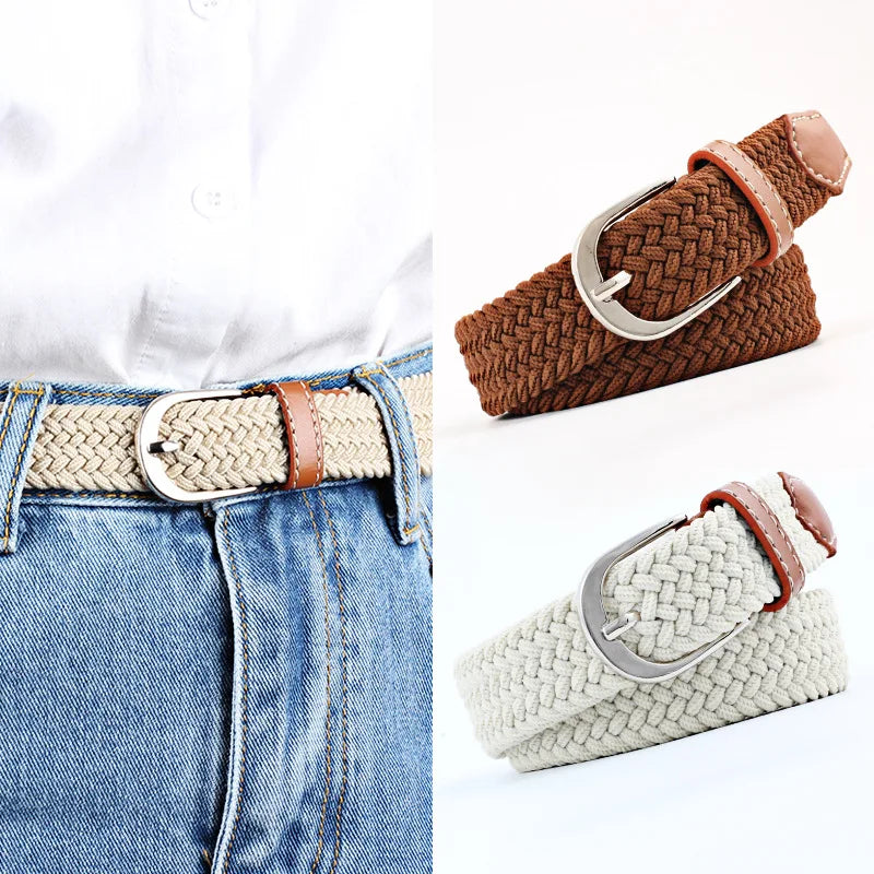 2.5cmx100cm Unisex Extended Elastic Knitted Thin Belt Women's Needle Button Canvas Jeans Student  Canvas Elastic Belt for Women
