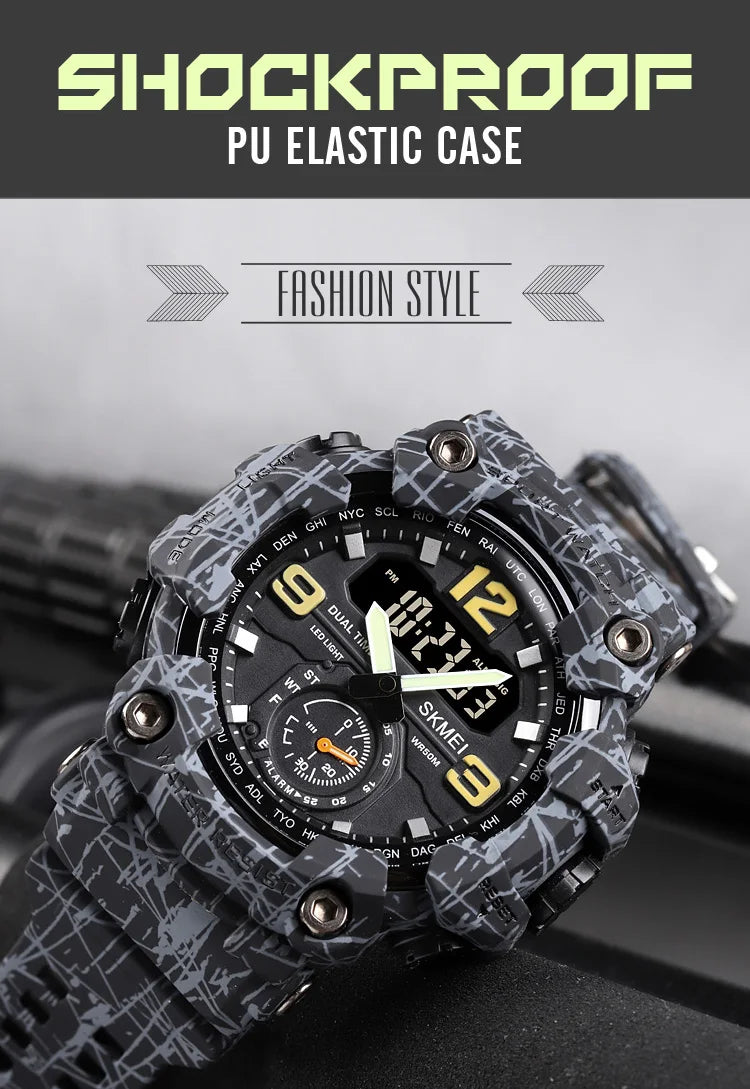 Skmei Dual Movement 3 Time Sport Wristwatch Mens Waterproof Electronic Watches Montre Homme Shockproof Digital Men Watch 1637