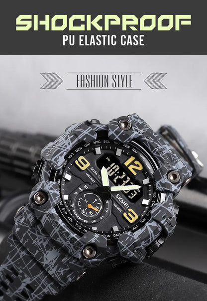 Skmei Dual Movement 3 Time Sport Wristwatch Mens Waterproof Electronic Watches Montre Homme Shockproof Digital Men Watch 1637