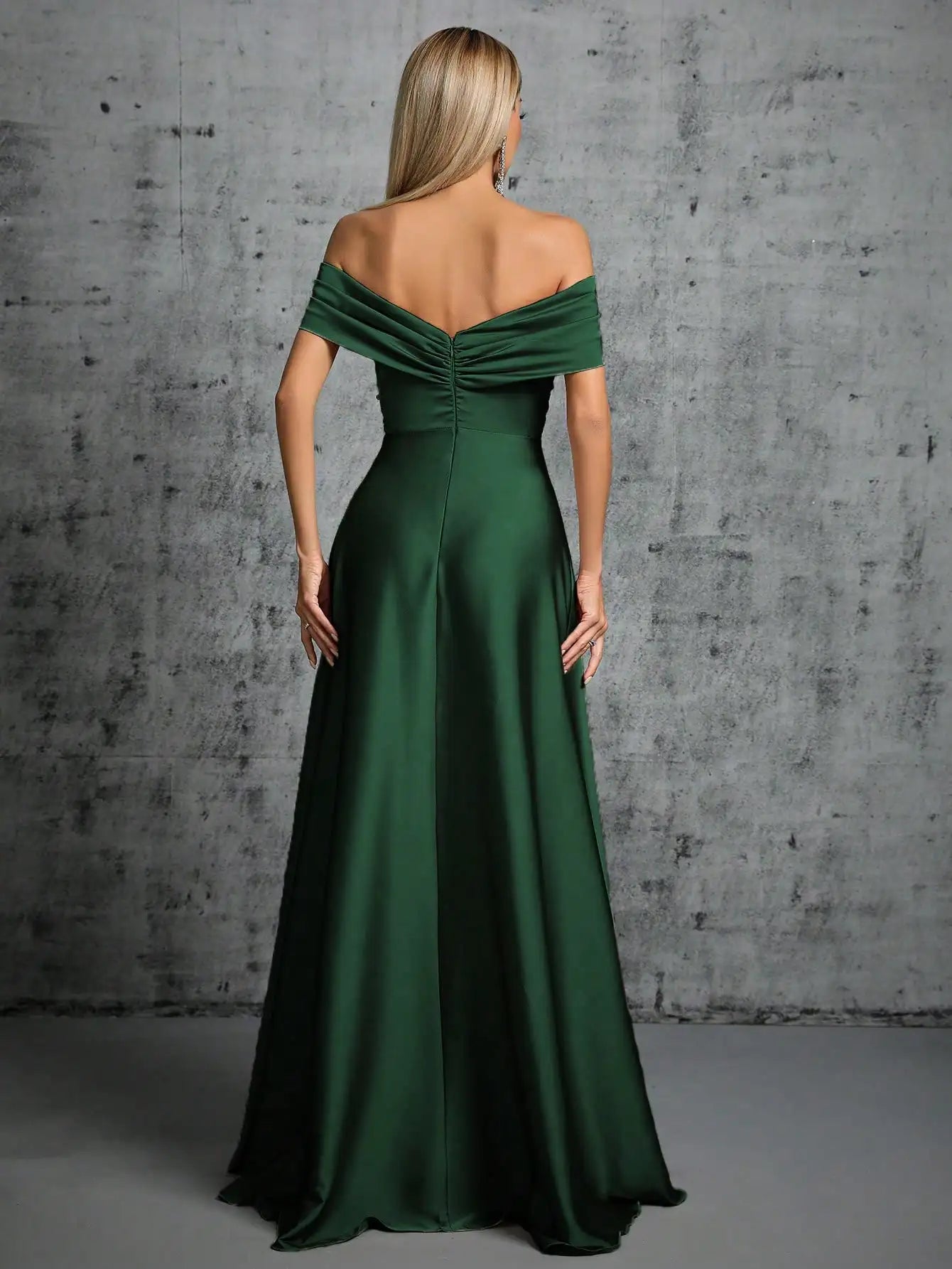 Mgiacy Line neck irregular cross pleated satin gown ball dress Party dress bridesmaid dress