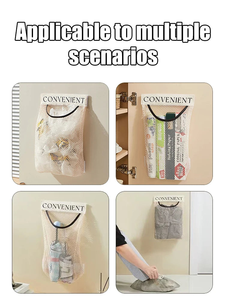 Hanging Storage Mesh Bags Kitchen Garbage Bag Storage Tools Wall-mounted Large-capacity Storage Bag Packaging Plastic Bag 1pc