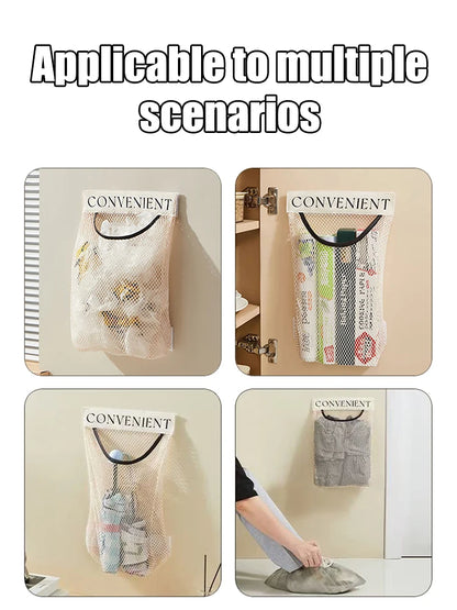 Hanging Storage Mesh Bags Kitchen Garbage Bag Storage Tools Wall-mounted Large-capacity Storage Bag Packaging Plastic Bag 1pc