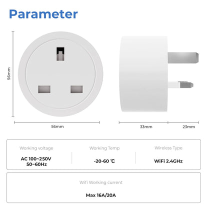 20A 16A UK Plug TUYA WIFI Smart Socket With Power Monitor Voice Control Timing Home Power Socket Works with Alexa Google Home