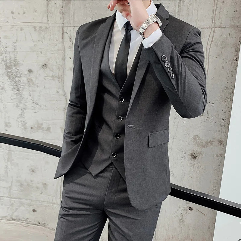 Men's 2025 High-Quality Three-Piece Set Fashionable Cool Versatile Trendy Business Casual Wedding British-Style Suit
