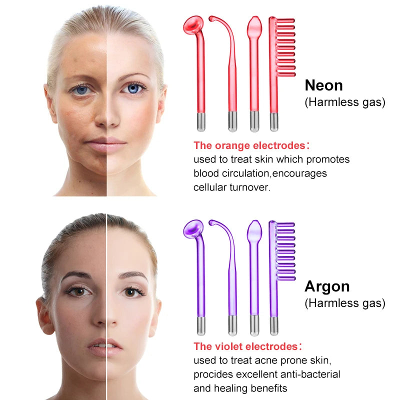 Replace HF Wand Spiral Electrode Glass Tube Argon Violet Ray Neon Acne Skin Care Face Body Massage