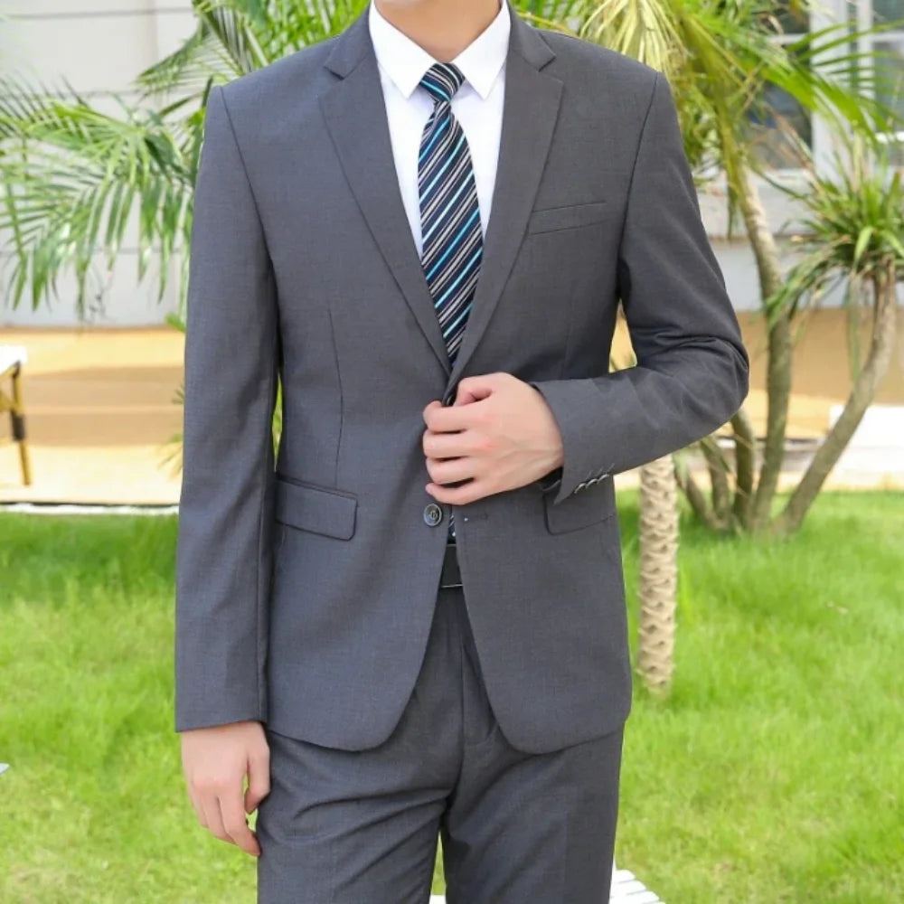 New Mens Blazer Pants Set Italian Style Slim Solid Color Fashion Smart Casual Business Gentleman Suit For Wedding Groom Best Man