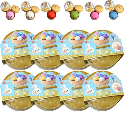 Colorful Dumpling Squishes Stress Balls Fidget Sensory Toys Simulation Food Squishies Bun with Steamer Squeeze Dough Ball Gifts