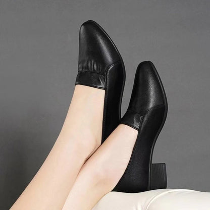 Women's Work Shoes: Lightweight, Breathable Loafers with Block Heels—Soft PU Office Footwear Ideal for Daily Wear and Commuting