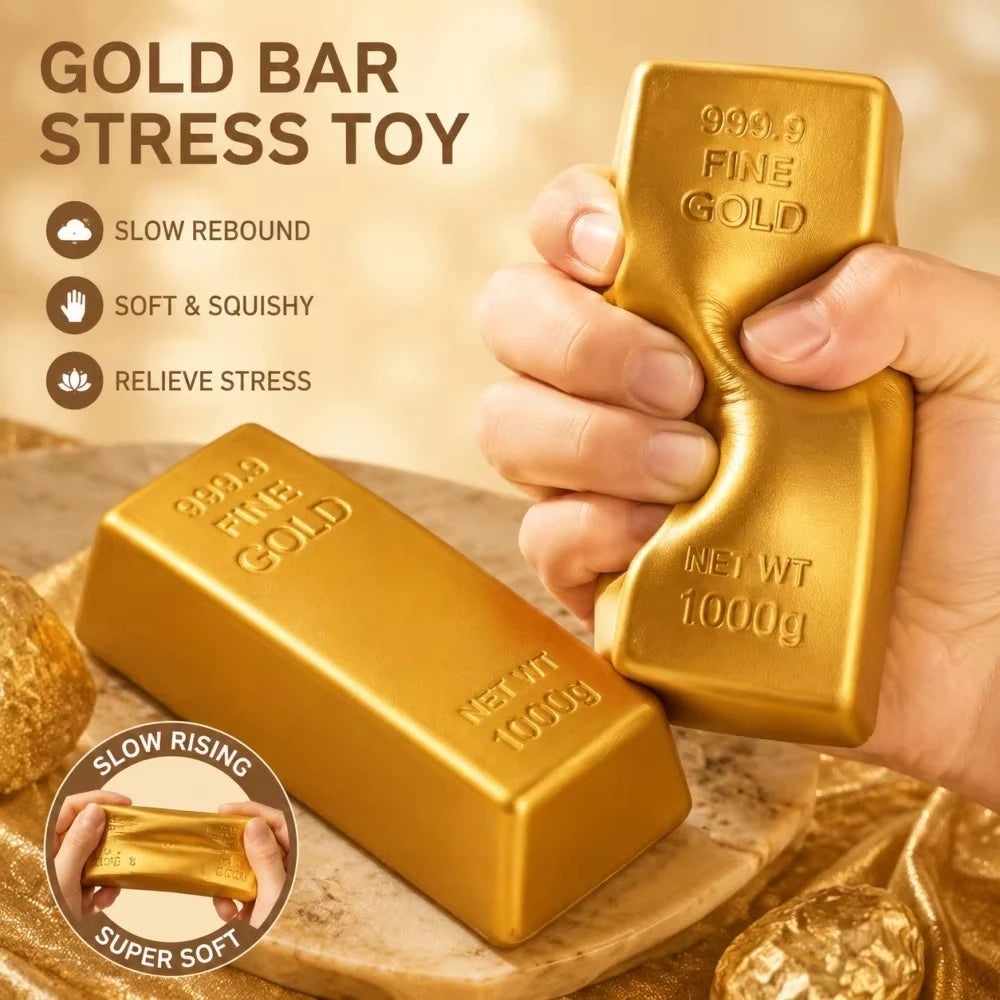 Slow Rebound PU Sensory Toy New Soft Gold Brick Squeeze Toys Gold Bars Decompression Toy For Kids