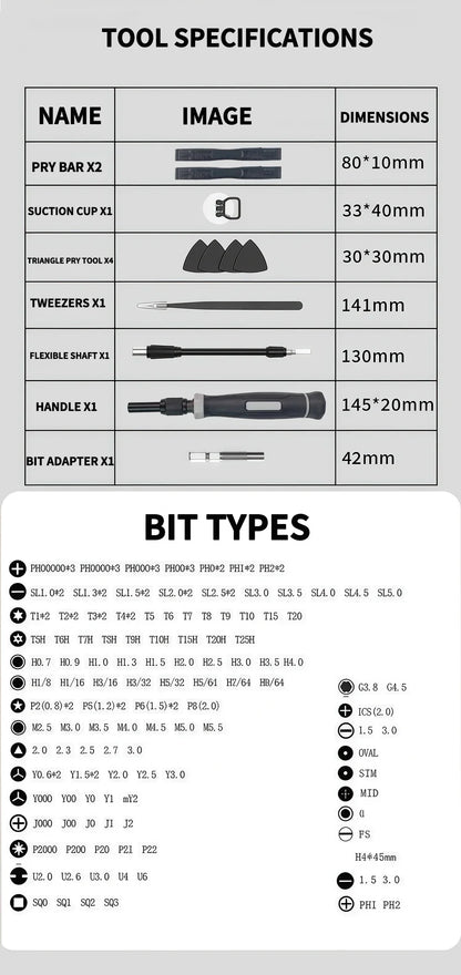 152-in-1 Precision Magnetic Screwdriver Repair Tool Kit with Flexible Shaft Tweezers Pry Tools for Phone Laptop PC Watch Console