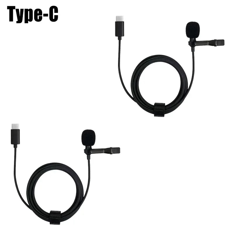 1-5pc Portable Lavalier Microphone Metal Clip Lapel Mic Wired 3.5mm/Type-C/USB For Mobile Phone Laptop DSLR Camera Lound Speaker