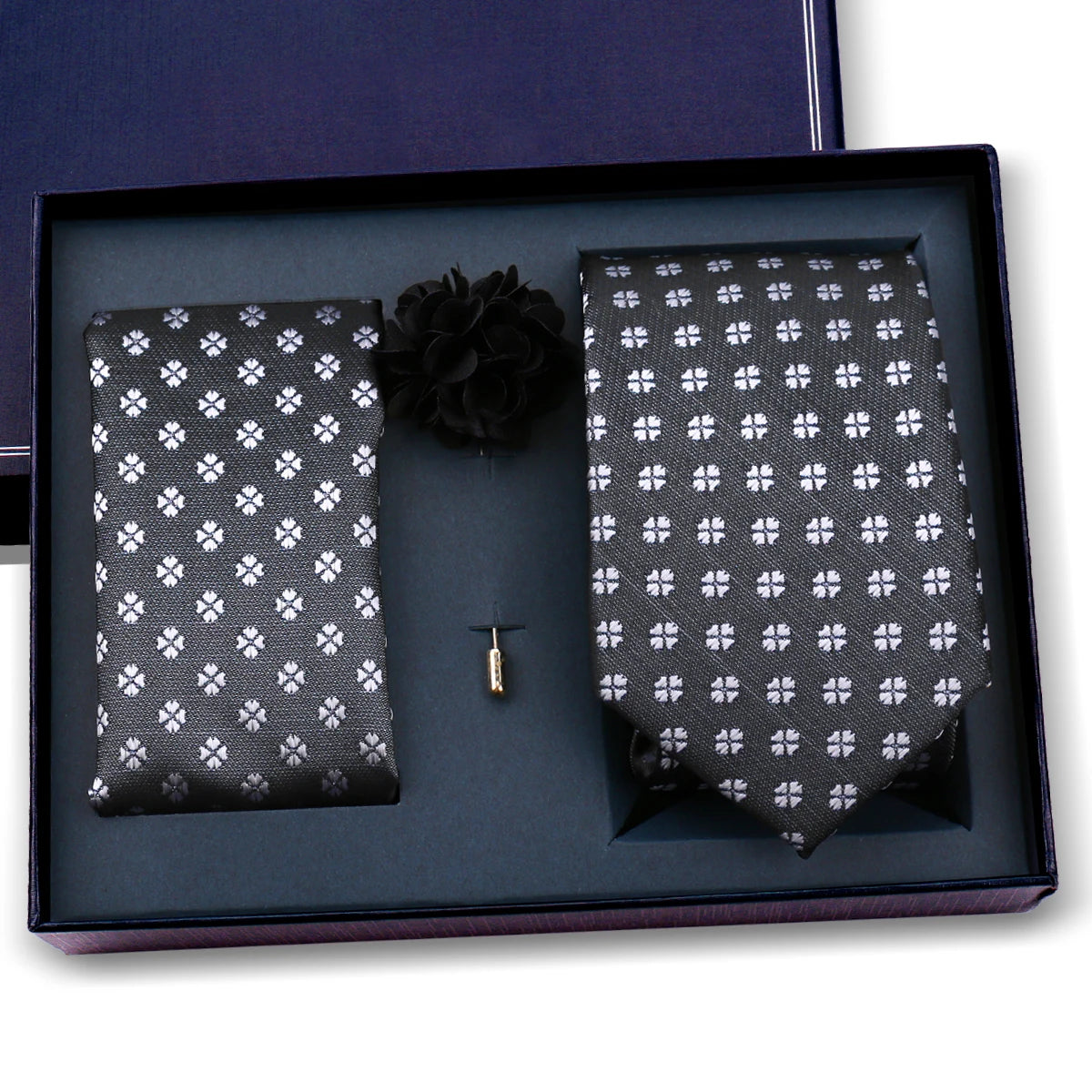 Elegant Ties For Men Classic Paisly Neck Tie Pocket Square Brooch Set With Gift Box Mens Business Wedding Suit Accessories