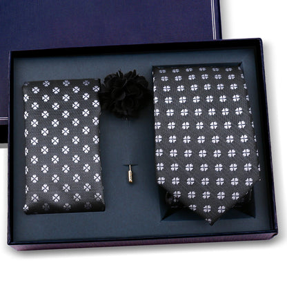 Elegant Ties For Men Classic Paisly Neck Tie Pocket Square Brooch Set With Gift Box Mens Business Wedding Suit Accessories