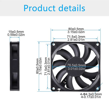 8015 8CM Chassis Fan Slim 15mm Thinckness 5V 12V 24V Sleeve Bearing Axial Cooler 2PIN USB 80mm PC Case Cooling Ventilator