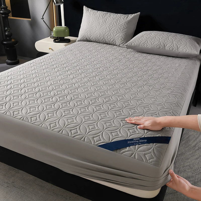 Ultrasonic Quilted Waterproof Antibacterial Mattress Protector Breathable Ultra Soft Noise Free 30CM Deep Pocket Fitted Sheet