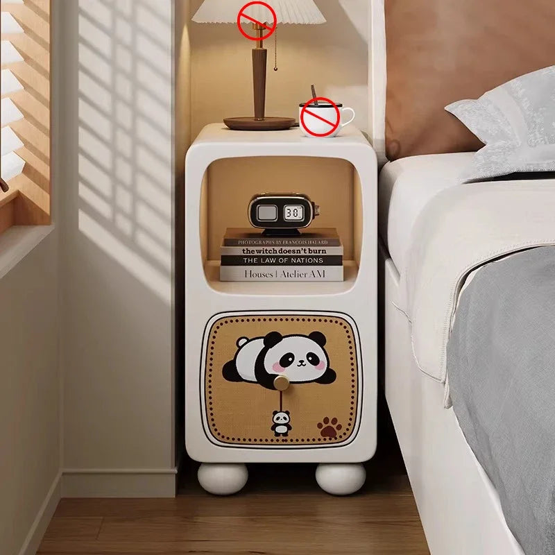 Cartoon Panda Solid Wood Children's Nightstands for Home Child's Bedside Tables Narrow Kid's Bedside Cabinets Children Furniture