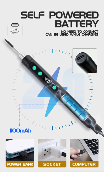 New Cordless USB Soldering Iron 1100mAh Rechargeable Digital Display Adjustable Temperature Portable Welding Iron Kit with 3 Tip