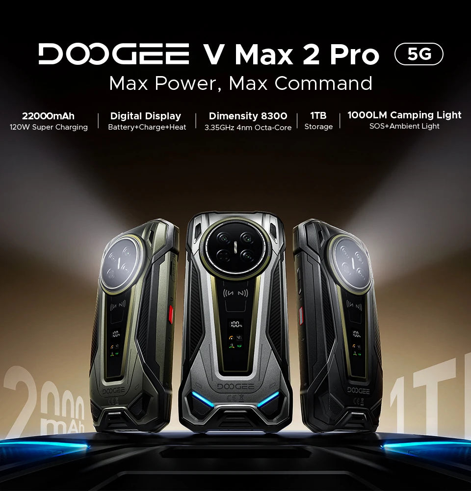 World Premiere DOOGEE V Max 2 Pro 5G Rugged Phone 6.78" FHD+ IPS 120Hz Display 48GB+1TB 22000mAh 200MP 120W Smartphon Android 16