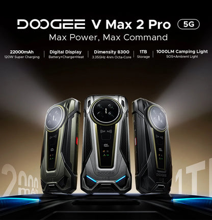 World Premiere DOOGEE V Max 2 Pro 5G Rugged Phone 6.78" FHD+ IPS 120Hz Display 48GB+1TB 22000mAh 200MP 120W Smartphon Android 16