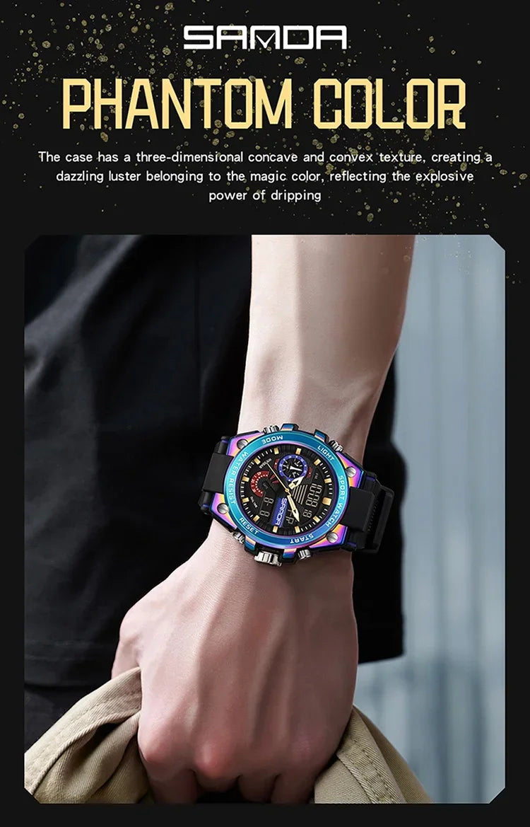 Sanda Men's Digital Fashion Waterproof Outdoor Sports Multifunctional Electronic Watch SD3302-12
