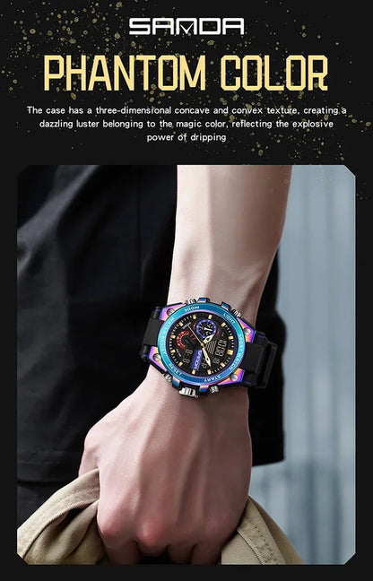 Sanda Men's Digital Fashion Waterproof Outdoor Sports Multifunctional Electronic Watch SD3302-12