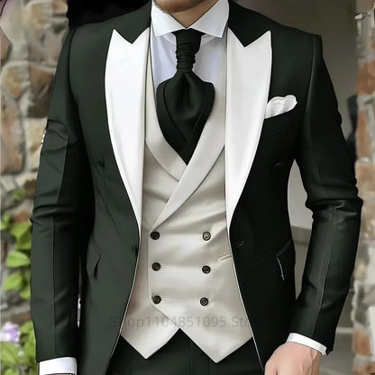 Pink Men's Elegant Peak Lapel Tuxedo 3-Piece Suit with Blazer Vest And Pants Set for Formal Business Prom Grooming