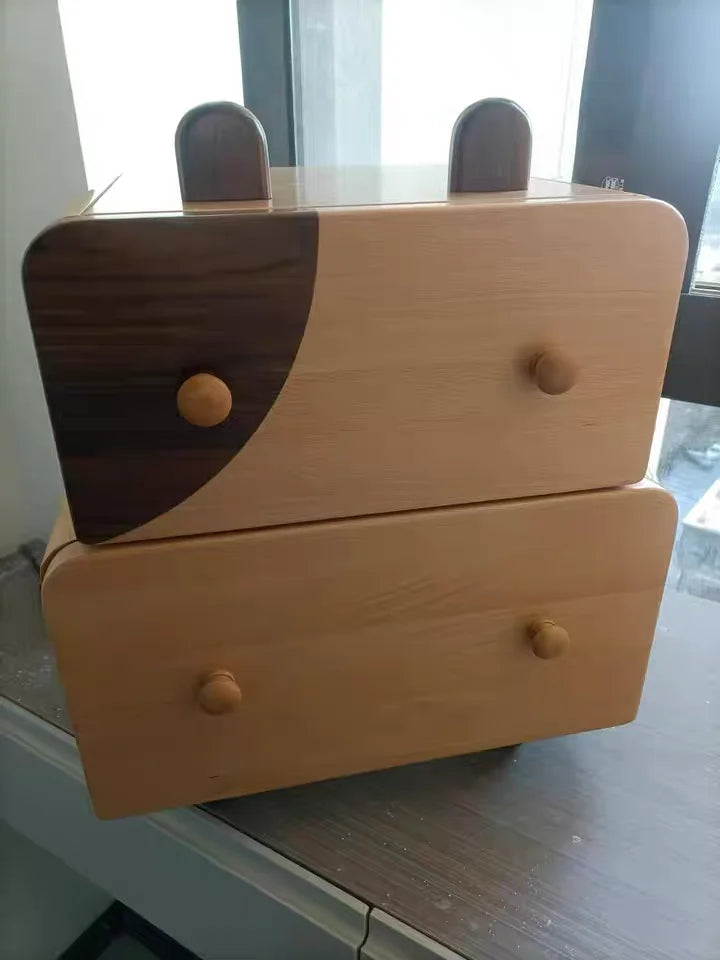 E2022 Beech Wood 2 Drawer Cartoon Kid Bedstand Children Nightstand Boy Bedside Table Girl Night Tables