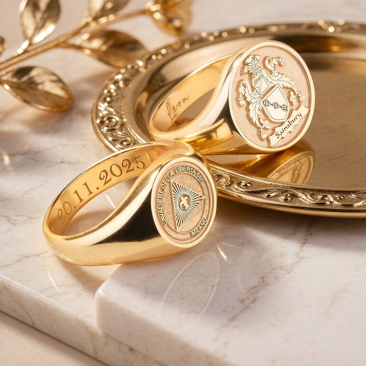 Family Crest Signet Ring Custom Image Logo Engraved Wax Seal Ring Inner Text Engraving 18K Gold Plated Heirloom Jewelry Gifts