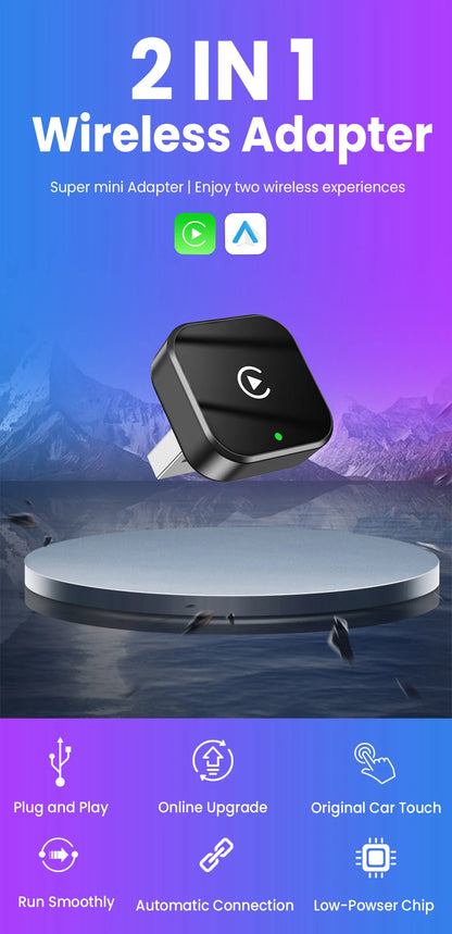 2in1 Wireless CarPlay Adapter Android Auto AI Smart Box Car Intelligent System Suitable For VW Toyota Nissan Honda Kia Opel MG
