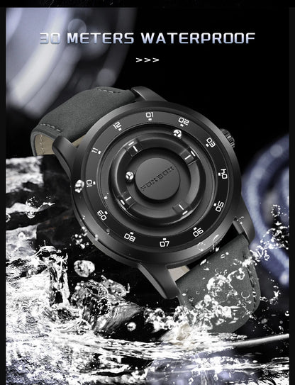 FOXBOX Watch Planet Design Fashion Floating Magnetic Pointer Free Ball Bearing Creative Simple Waterproof Quartz Watch for Men