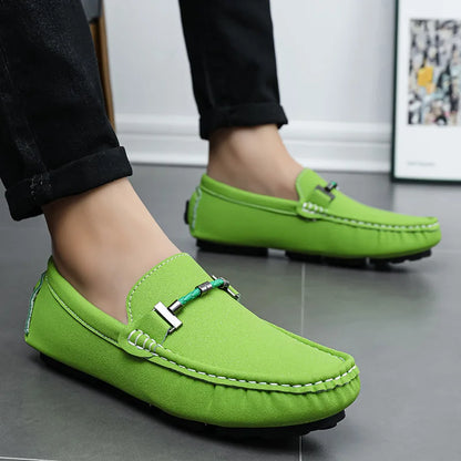 Men Yellow Suede Loafers Horse Bit Buckle Slip on Driving Shoes Casual Business Moccasins Breathable Loafers for Men